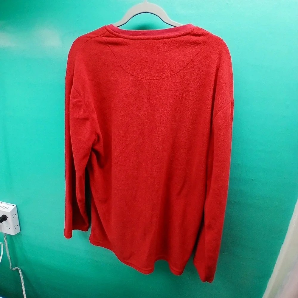 CHAPS Red Fleece Pullover Sweatshirt Long Sleeve V Neck Men's Size L‎